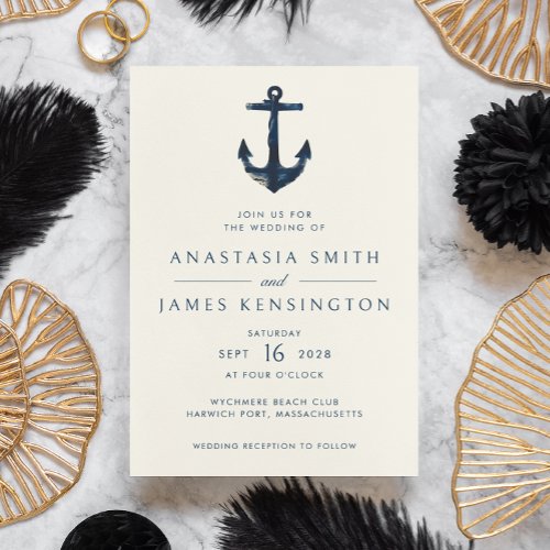 Nautical Anchor Blue Modern Coastal Wedding Invitation