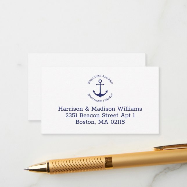 Nautical anchor blue monogram return address enclosure card (Front/Back In Situ)