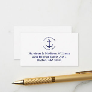 Nautical anchor blue monogram return address enclosure card