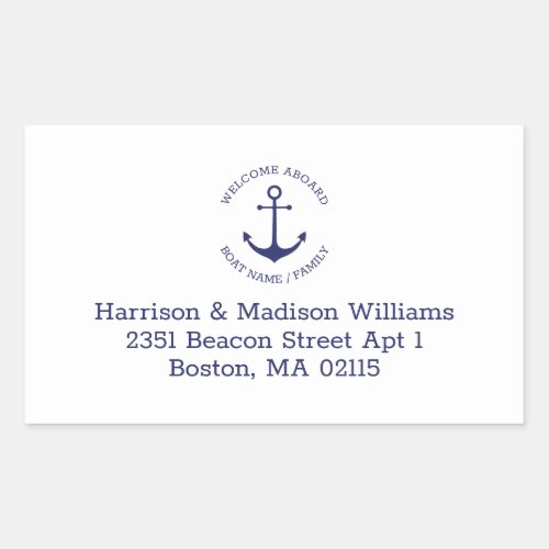 Nautical anchor blue monogram return address rectangular sticker