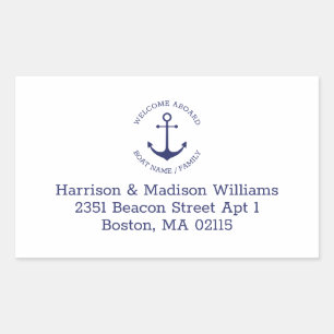 Nautical anchor blue monogram return address rectangular sticker