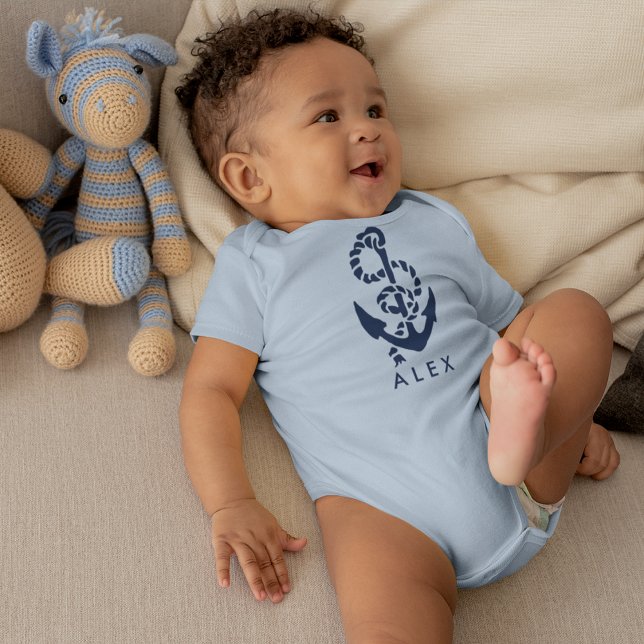 Nautical Anchor Blue Personalized Baby Bodysuit (Creator Uploaded)