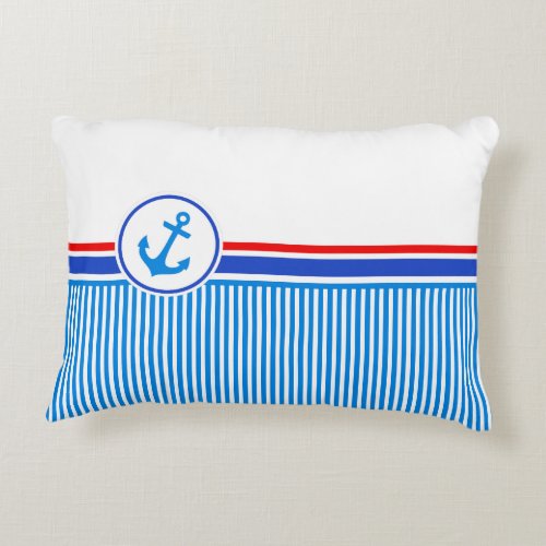 Nautical anchor blue red white stripes accent pillow