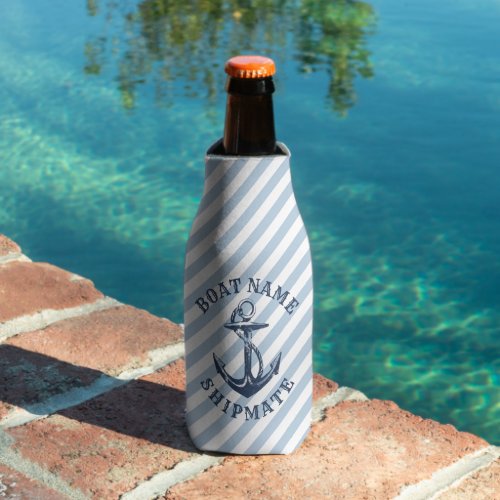 Nautical Anchor Blue Strip Boats Shipmate Bottle Cooler
