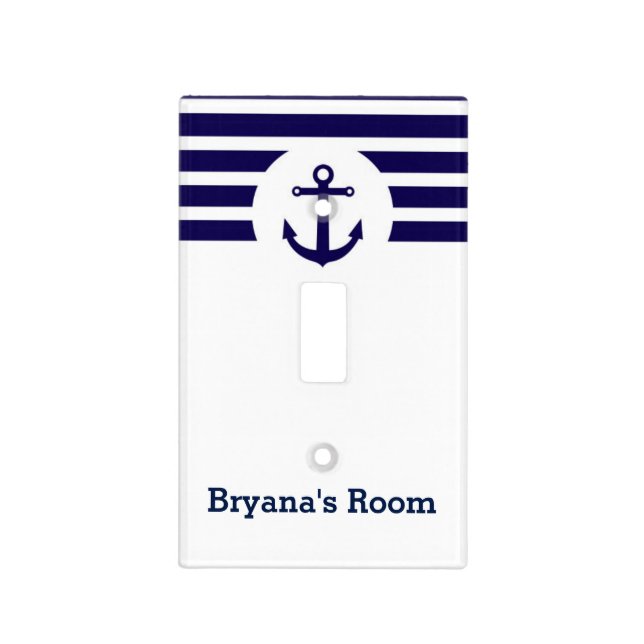 Nautical Anchor Blue Striped Light Switch Cover (Front)