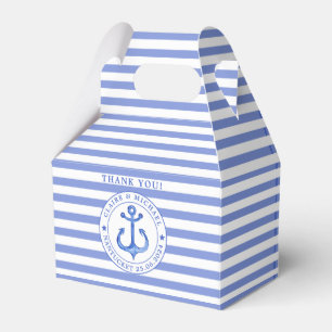 Nautical Anchor Blue Striped Thank You Wedding Favor Boxes