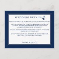 Nautical Anchor Blue Wedding Details Insert Card