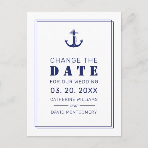 Nautical Anchor Blue Wedding Save the Date Announcement Postcard