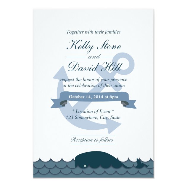 Nautical Anchor & Blue Whale Wedding Invitations