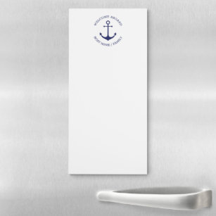 Nautical anchor blue white custom welcome aboard magnetic notepad