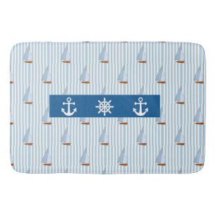 Nautical Anchor Blue White Stripe Background Bath Mat