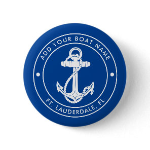 Nautical Anchor Boat and Name Blue Custom Button