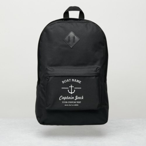 Nautical Anchor Boat Captain Crew Custom Text Port Authority Backpack