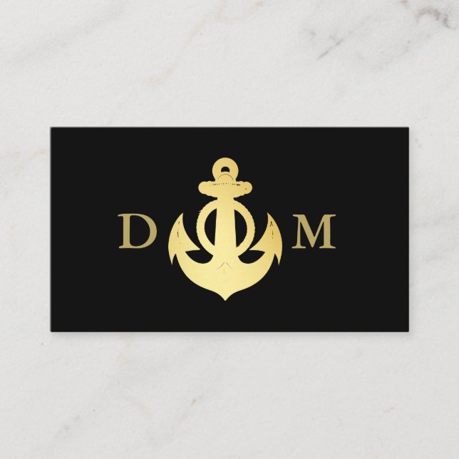 Nautical Anchor Boat Captain Monogram Black  Business Card (Front)