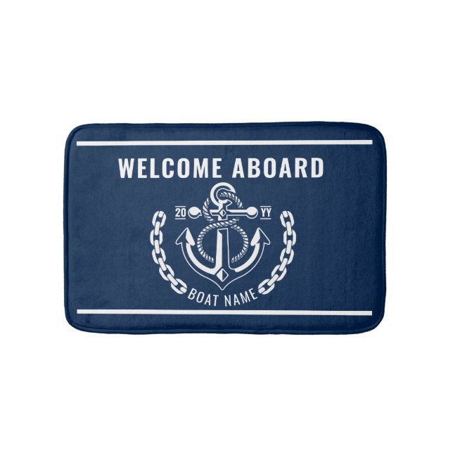 Nautical Anchor Boat & Captain Name  Bath Mats (Front)