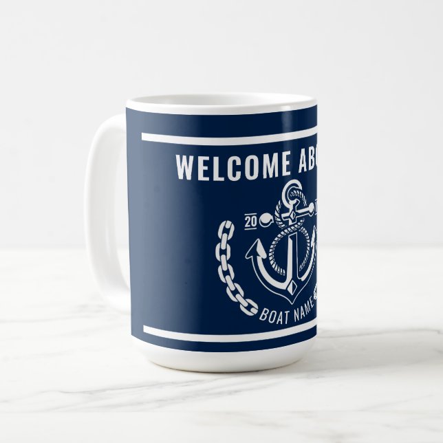 Nautical Anchor Boat & Captain Name Coffee Mug (Front Left)