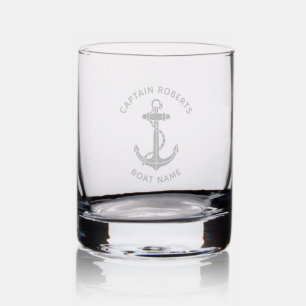 Nautical Anchor Boat Captain Name Custom Rocks Glass