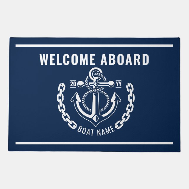Nautical Anchor Boat & Captain Name Doormat (Front)