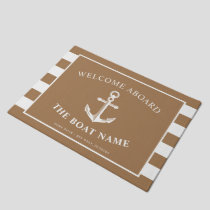 Nautical Anchor Boat & Captain Name Khaki Stripes  Doormat