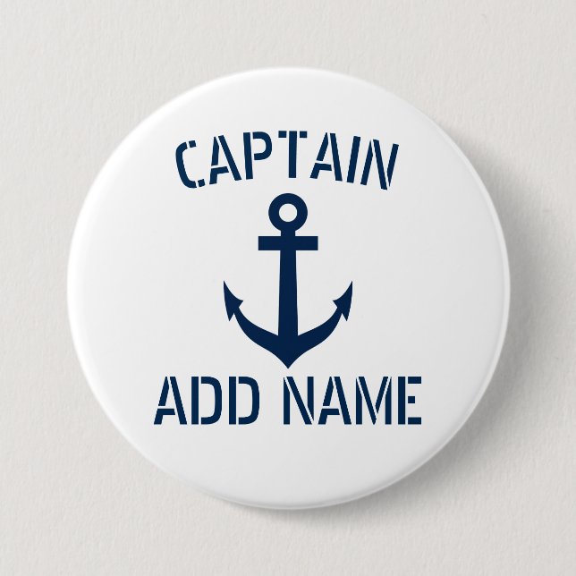 Nautical anchor boat captain name round pinback button (Front)
