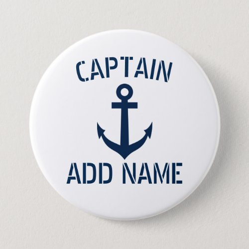 Nautical anchor boat captain name round pinback button