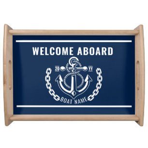 Nautical Anchor Boat & Captain Name  Serving Tray