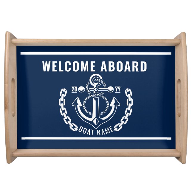 Nautical Anchor Boat & Captain Name  Serving Tray (Front)