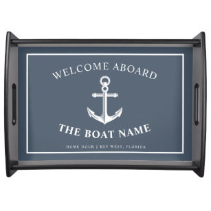 Nautical Anchor Boat & Captain Name   Slate Serving Tray