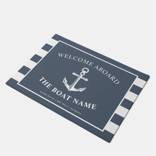 Nautical Anchor Boat  Captain Name Slate Stripes Doormat