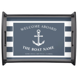 Nautical Anchor Boat &amp; Captain Name Slate | White Serving Tray