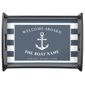 Nautical Anchor Boat & Captain Name Slate | White Serving Tray