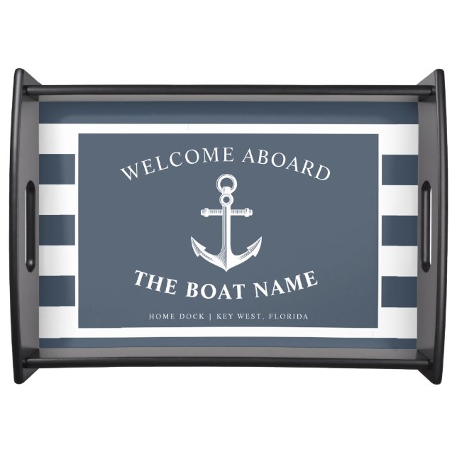 Nautical Anchor Boat & Captain Name Slate | White Serving Tray (Front)