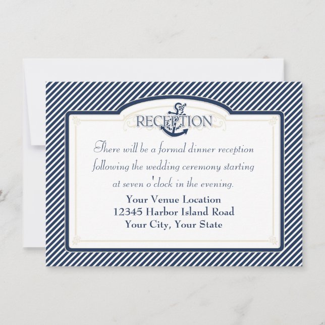 Nautical Anchor Boat Diagonal Stripes Swirl Modern Invitation (Front)