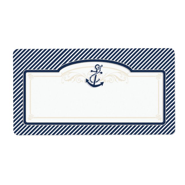 Nautical Anchor Boat Diagonal Stripes Swirl Modern Label (Front)