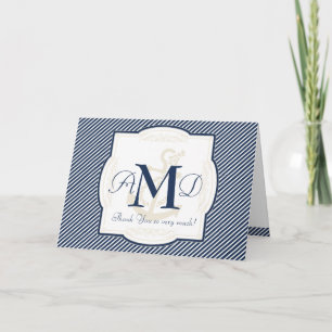 Nautical Anchor Boat Diagonal Stripes Swirl Modern Letterpress Thank You Card