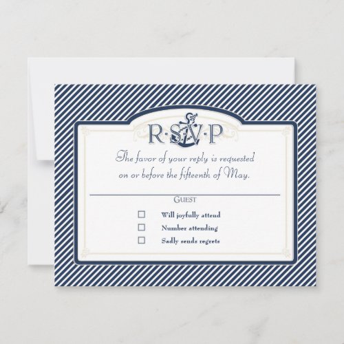 Nautical Anchor Boat Diagonal Stripes Swirl Modern RSVP Card