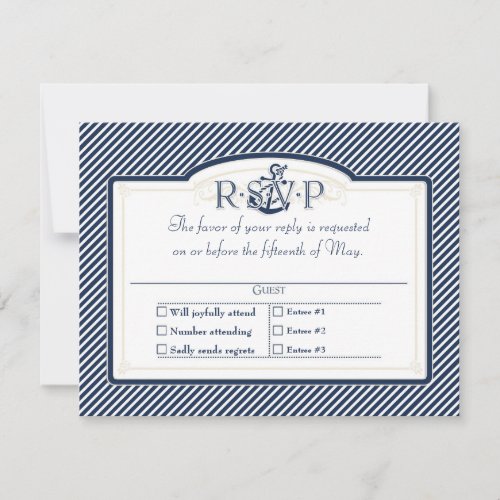 Nautical Anchor Boat Diagonal Stripes Swirl Modern RSVP Card