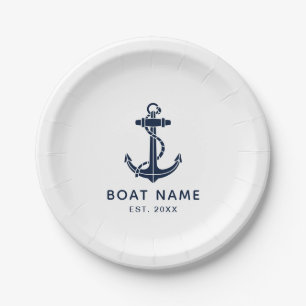 Nautical Anchor Boat Name and Year Custom Paper Plates