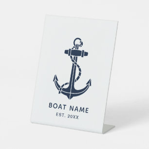 Nautical Anchor Boat Name and Year Custom Pedestal Sign