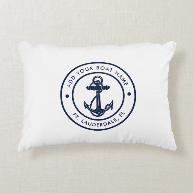 Nautical Anchor Boat Name Beach House Custom Accent Pillow (Front)