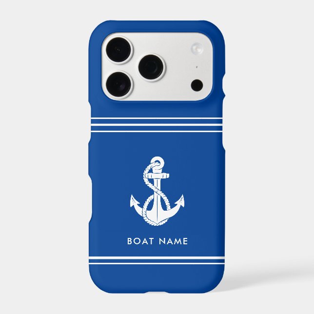 Nautical Anchor Boat Name Blue Custom iPhone Case (Back)