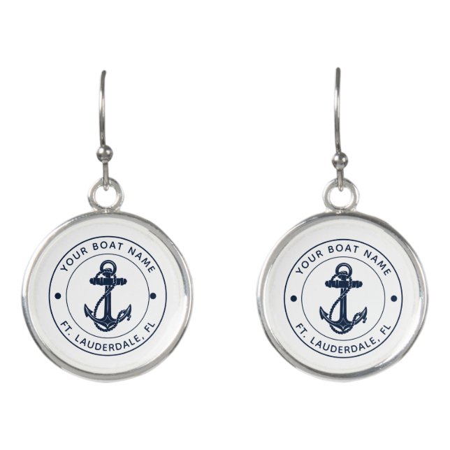 Nautical Anchor Boat Name Boating Swag Custom Earrings (Front)
