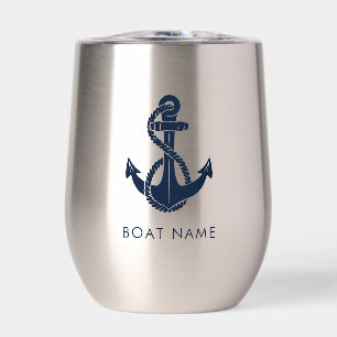 Nautical Anchor Boat Name Captain Custom Thermal Wine Tumbler