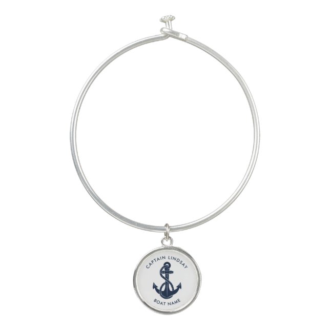 Nautical Anchor Boat Name Captain Keepsake Custom Bangle Bracelet (Front)