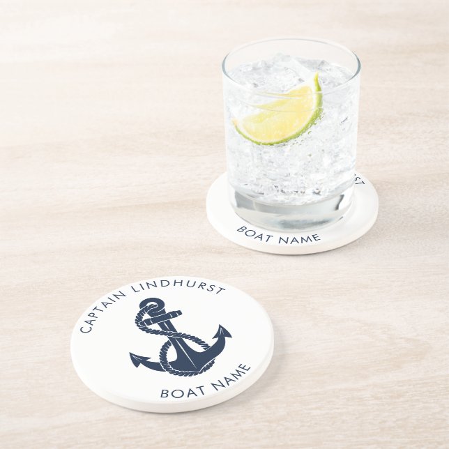 Nautical Anchor Boat Name Captain Keepsake Custom Coaster (Side)