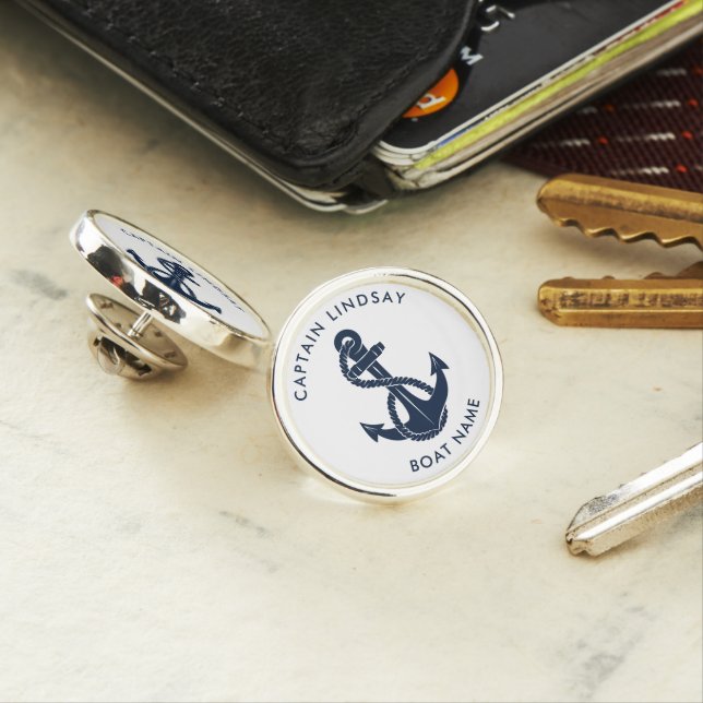 Nautical Anchor Boat Name Captain Keepsake Custom Lapel Pin (In Situ)