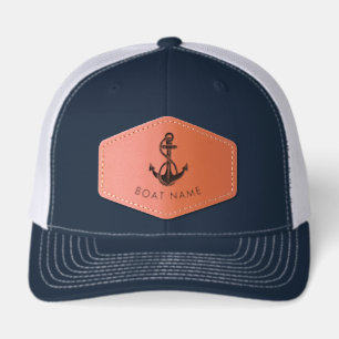Nautical Anchor Boat Name Crew Captain Custom Leather Patch Hat