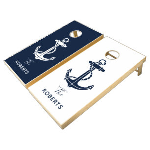 Nautical Anchor Boat Name Custom Cornhole Set