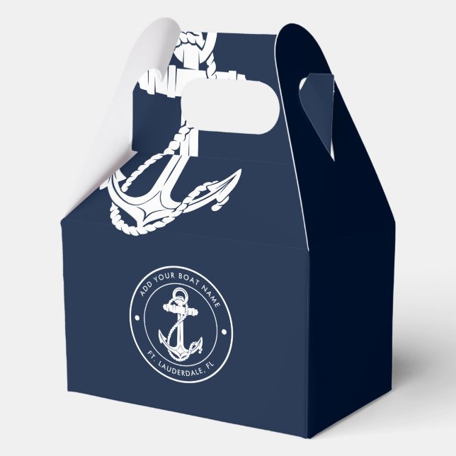 Nautical Anchor Boat Name Custom Favor Boxes (Front)