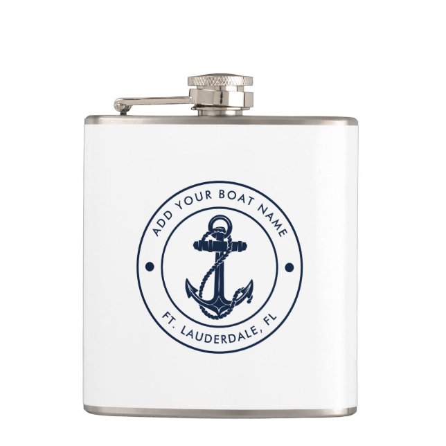 Nautical Anchor Boat  Name Custom Flask (Front)